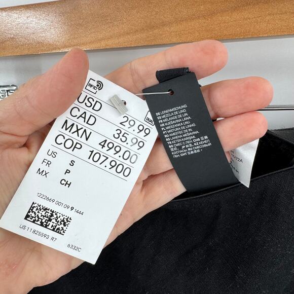 H&M Divided Black Linen Blend Midi Skirt Small Ruffle Hem Minimalist Summer Chic - Picture 5 of 7